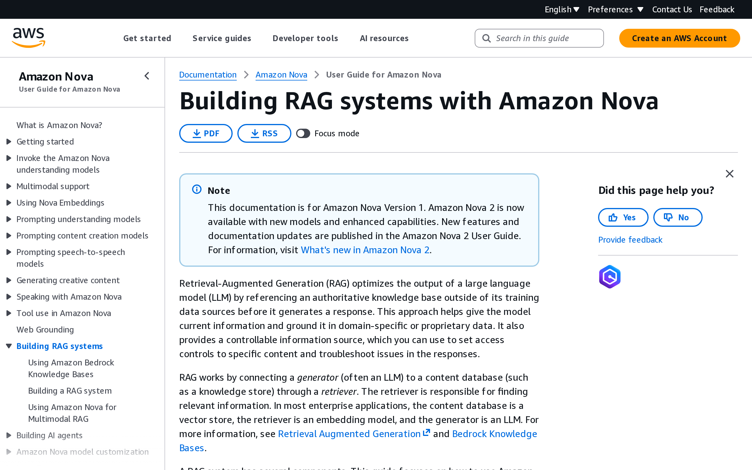 AWS Nova RAG systems documentation screenshot