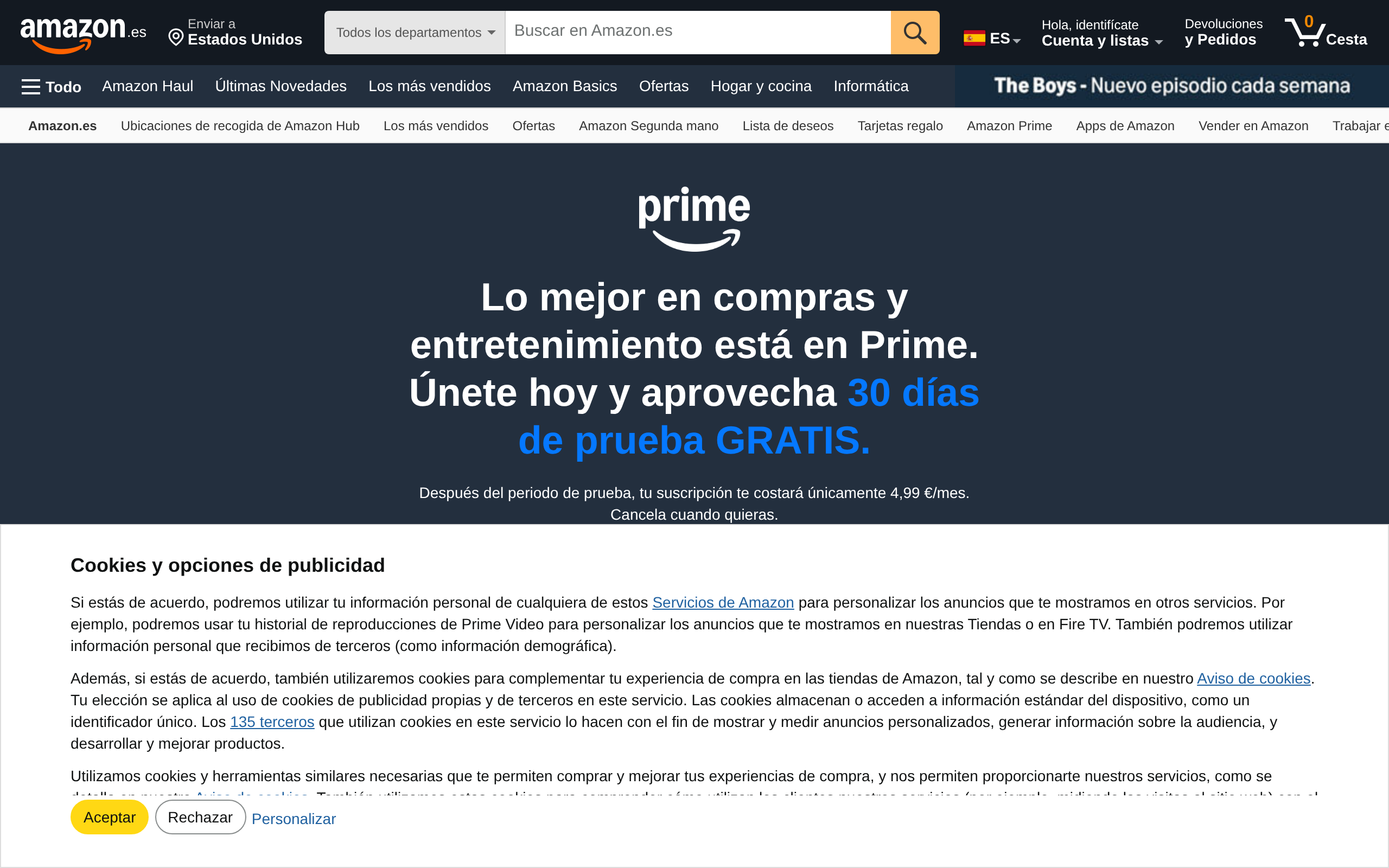 Amazon Prime Spain landing page screenshot