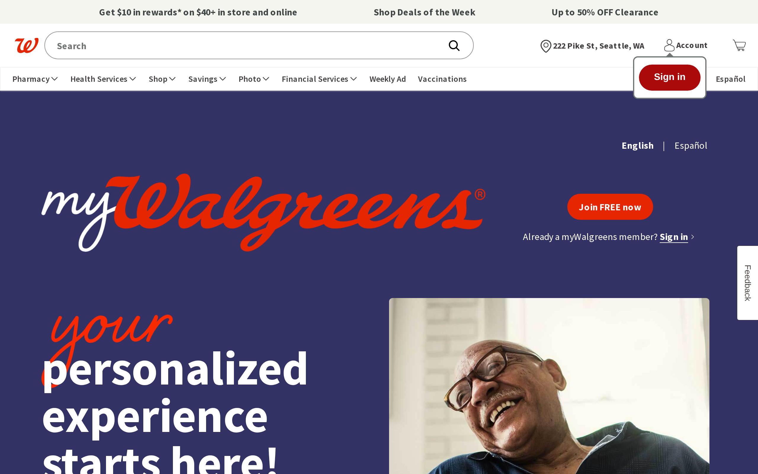 myWalgreens landing page screenshot