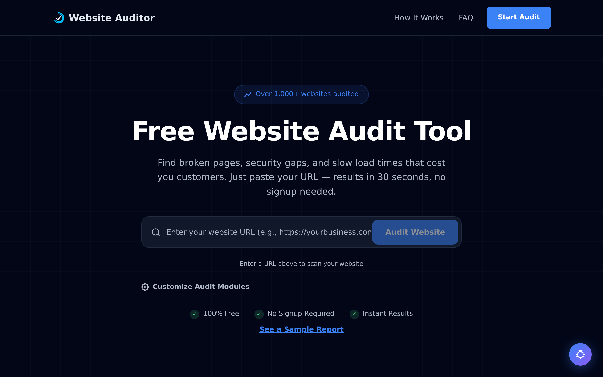 Website Auditor landing page screenshot